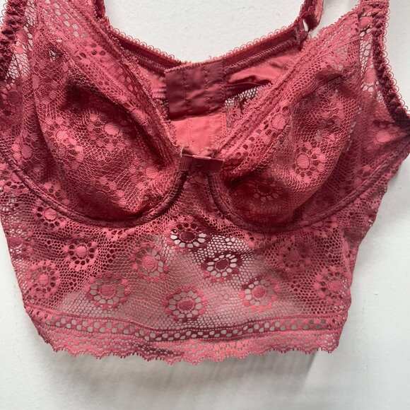 Freya coral pink longline bralette floral lace adjustable Underwire 32DD - Picture 2 of 7
